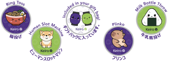 5 character buttons with the names of their assigned games in Japanese and English